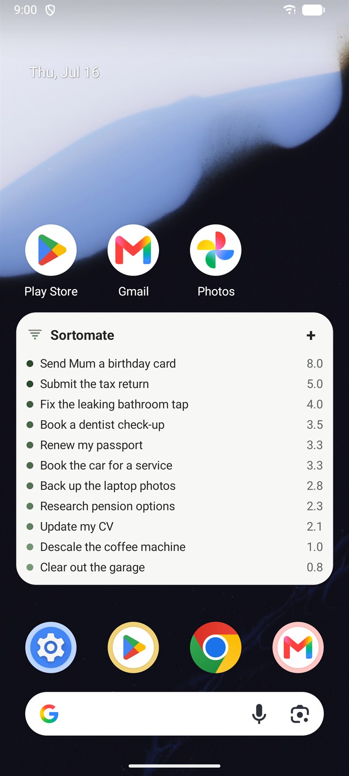 Android home-screen widget listing the top-ranked tasks
